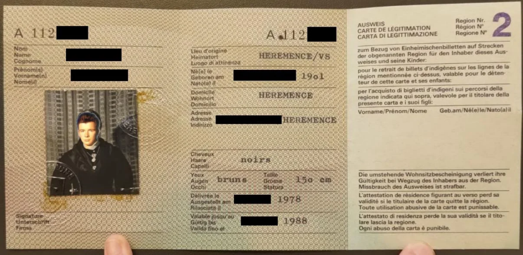 Stary szwajcarski dokument tożsamości